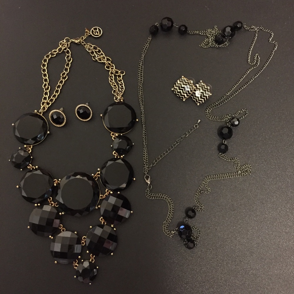 Black and Gun Metal Necklace and Earrings Sets